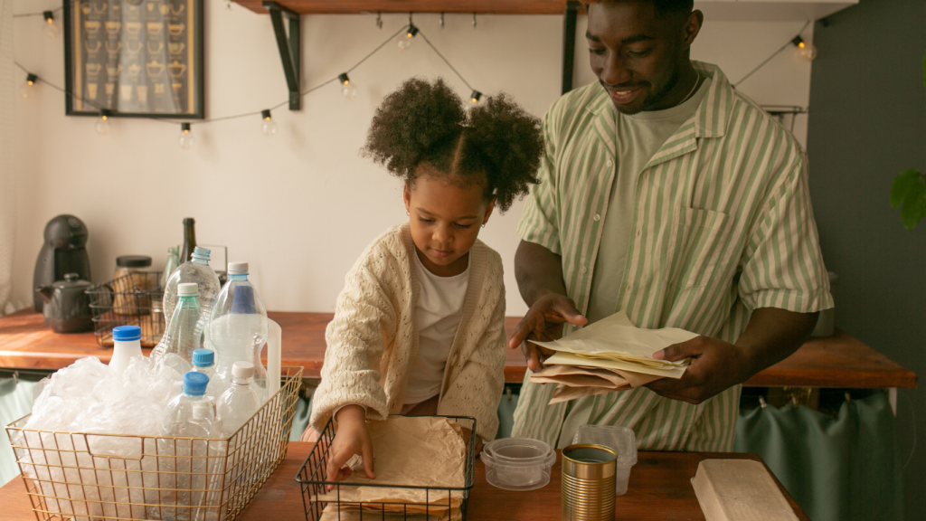 man practicing circular economy with children